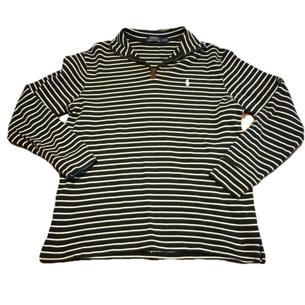 Polo Ralph Lauren Mens Quarter Zip Striped Cotton Sweater‎ Black Medium Black